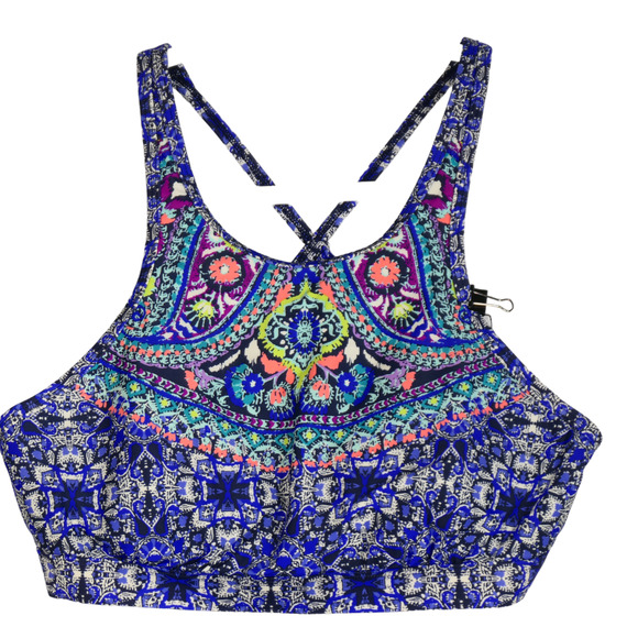 Athleta Blue Baja Bra High Neck Bikini Top Size 34 B C Criss Cross Underwire - Picture 1 of 10